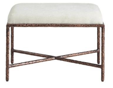 An upholstered bench featuring a sturdy metal frame with a distinctive hammered texture and a comfortable padded seat. — 3D model