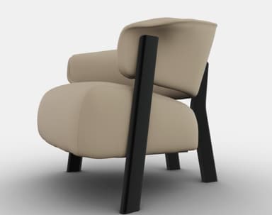A modern armchair with a slightly curved backrest and seat. It features thin, black legs and a single upholstered seat and back cushion. The upholstery appears smooth and seamless. — 3D model