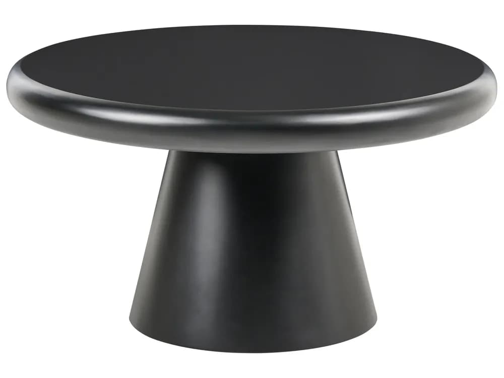 A minimalist, matte black coffee table with a round top and a conical pedestal base, designed for contemporary interiors. — 3D model