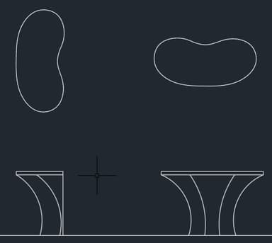 A small, white side table with an organic, bean-shaped tabletop supported by two rounded, bulbous legs. The design is minimalist and modern. — 3D model