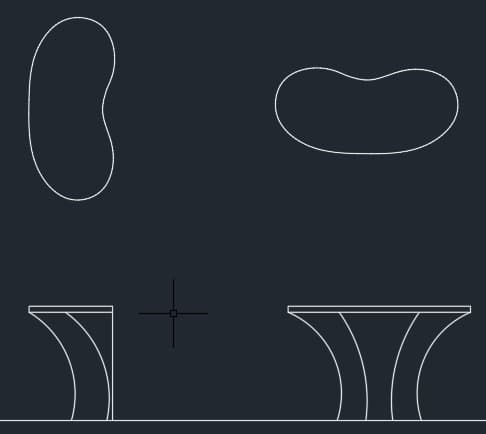 A small, white side table with an organic, bean-shaped tabletop supported by two rounded, bulbous legs. The design is minimalist and modern. — 3D model