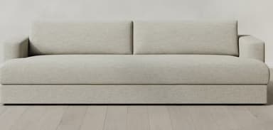 A modern, light grey upholstered seating unit featuring a single armrest and a backrest composed of two separate cushions. The piece has a substantial, low-profile base and seat, indicating a design focused on comfort and lounging. — 3D model