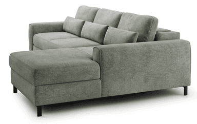 A modern, modular sofa with a textured fabric upholstery. It features clean lines, rectangular armrests, and multiple back cushions with adjustable headrests. The sofa is supported by slender, dark-colored legs. — 3D model
