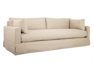 A three-seater sofa with a skirted base and loose back cushions. The sofa has square arms and appears to be upholstered in a textured fabric. — 3D model