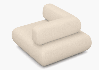 A single modular seating unit, characterized by a plush, textured off-white (cream) boucle fabric. It features a rounded left armrest and a corresponding backrest, indicating it is designed to be part of a larger sectional sofa configuration. The design is contemporary with soft, organic lines and a low profile. — 3D model