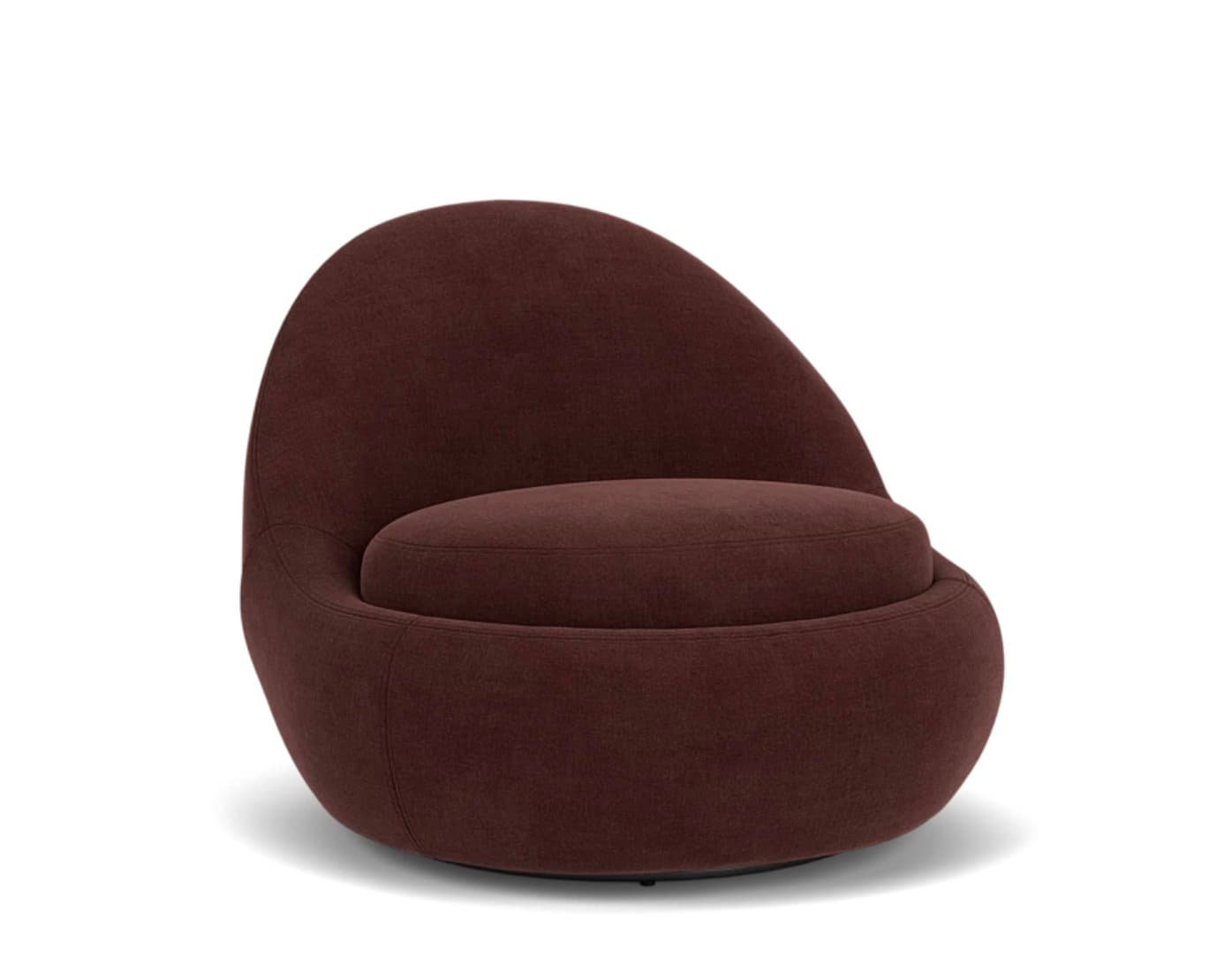 A single, upholstered accent chair with a rounded, organic silhouette. The chair features a deep seat and a high, curved back that wraps around the sides. The upholstery appears to be a textured fabric with visible stitching outlining the form. It is presented against a plain white background, suggesting a product image. — 3D model