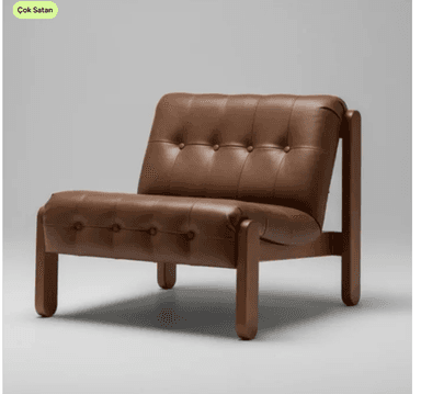 A low-profile lounge chair featuring a visible wooden frame and brown button-tufted leather upholstery, set against a plain grey background. — 3D model