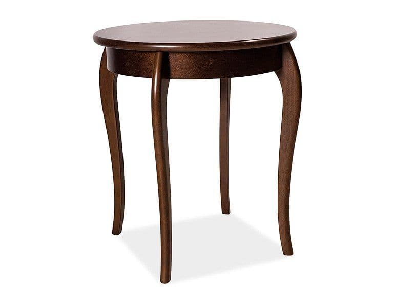 A dark brown wooden side table featuring a round top and four elegantly curved cabriole legs. — 3D model
