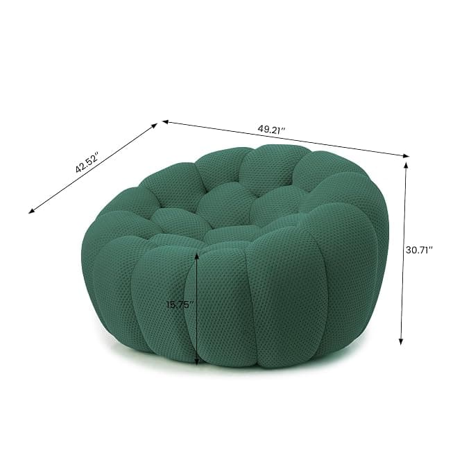 A dark green, round, deeply tufted upholstered ottoman with a distinctive bubble or modular design, presented against a clean white background. — 3D model