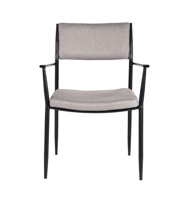 A modern armchair featuring a black metal frame and light gray upholstered seat and backrest, designed with clean lines and a minimalist aesthetic. — 3D model