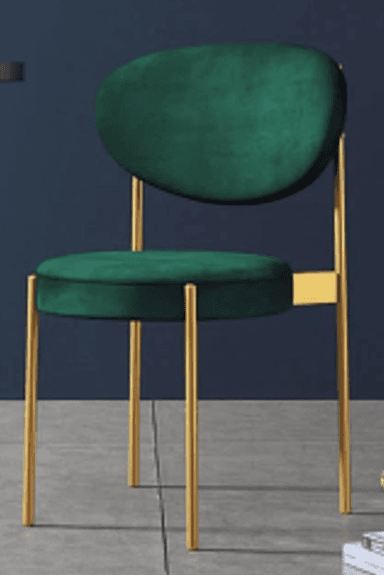 An armless chair with a circular upholstered seat and an oval upholstered backrest, supported by slender metal legs and frame components. — 3D model