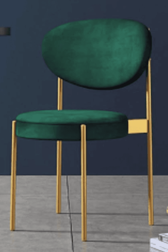 An armless chair with a circular upholstered seat and an oval upholstered backrest, supported by slender metal legs and frame components. — 3D model