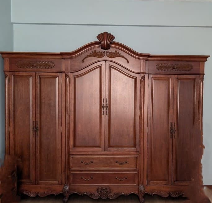 Large, ornate wooden cabinet with multiple doors, drawers, and intricate carvings. — 3D model