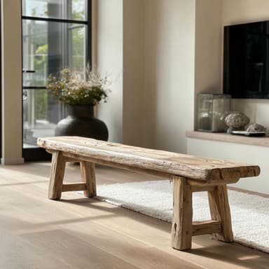 A rustic coffee table constructed from natural wood elements. The tabletop is a single slab with a live edge, showcasing the natural contours and grain of the wood. It is supported by two solid, irregularly shaped wooden block legs that mimic the organic form of tree trunks. The overall design emphasizes natural forms and textures. — 3D model