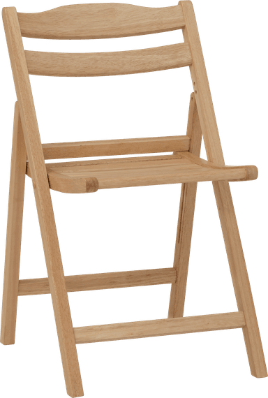 A light-colored wooden folding chair, depicted from a side angle with its slatted seat and backrest visible. The chair features a simple, functional design with natural wood grain, indicating a lightweight and portable structure. — 3D model