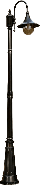 A tall, traditional-style floor lamp with an antique bronze finish. It features a curved neck holding a bell-shaped shade over a clear spherical glass diffuser. The lamp's column is fluted and extends to a wider, decorative fluted base. — 3D model