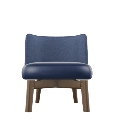 An armless lounge chair featuring a contemporary design with a low profile, upholstered in two contrasting blue materials, and supported by a wooden base with tapered legs. — 3D model