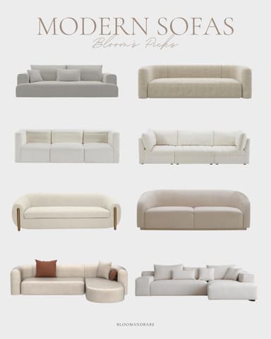 An upholstered sectional sofa featuring a contemporary design with smooth, rounded edges. It consists of a main seating section and an integrated, curved chaise lounge, all upholstered in a light beige fabric. Two throw pillows, one beige and one rust-colored, are included. — 3D model