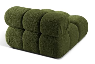 A modern armchair upholstered in a textured, shaggy fabric. It features a modular design with rounded, segmented cushions for both the seat and the backrest. The armchair has a low profile and appears to be a single-seater. — 3D model