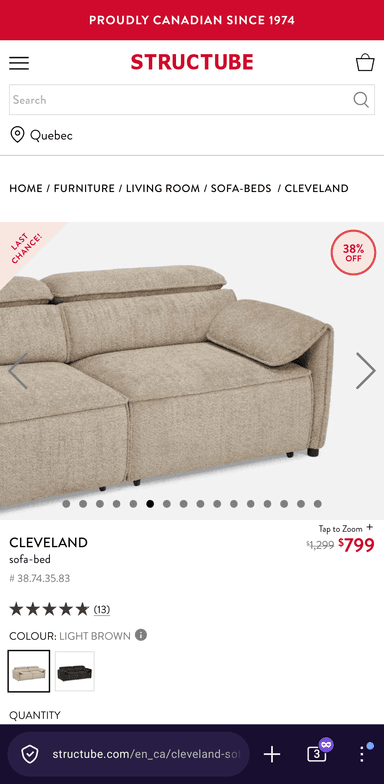 A light brown, contemporary sofa bed composed of modular sections, upholstered in a textured fabric. It features a low-profile design with multiple plush cushions forming the seat and backrests, giving it a relaxed aesthetic. The sofa includes individual padded components that suggest reconfigurability or conversion for sleeping. Small, dark, recessed feet are visible at the base. — 3D model