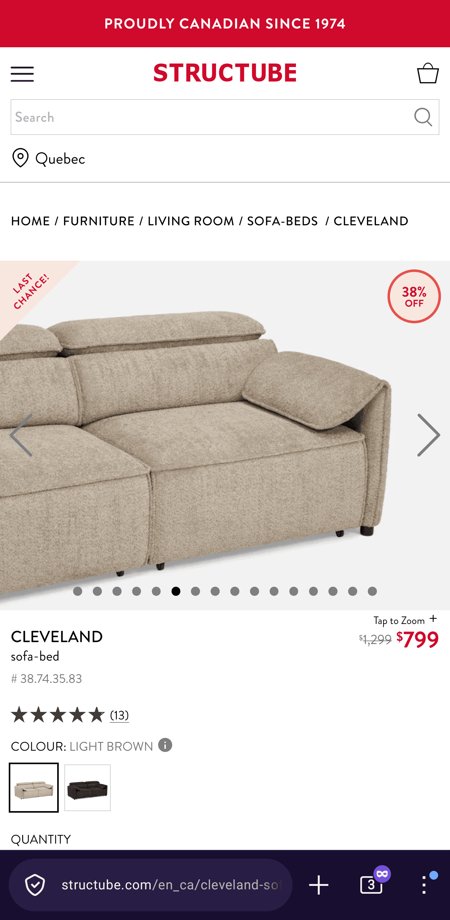 A light brown, contemporary sofa bed composed of modular sections, upholstered in a textured fabric. It features a low-profile design with multiple plush cushions forming the seat and backrests, giving it a relaxed aesthetic. The sofa includes individual padded components that suggest reconfigurability or conversion for sleeping. Small, dark, recessed feet are visible at the base. — 3D model