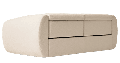 A three-seater sofa with rounded armrests and a plush, textured upholstery. The sofa features a contemporary design with clean lines and visible stitching that divides the seating and backrest into distinct cushions. — 3D model