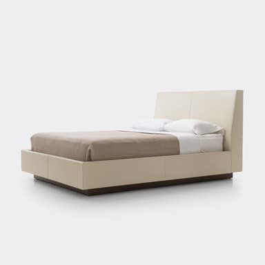 A modern upholstered platform bed with a padded headboard and a floating-effect base. — 3D model