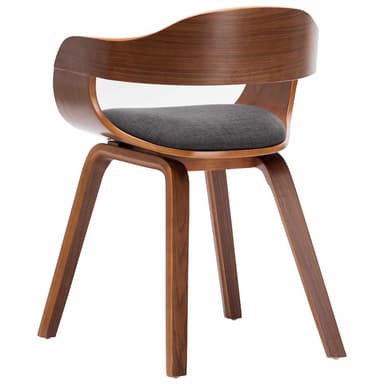 A contemporary accent chair with a curved, molded wooden frame and upholstered seat and backrest. The chair features a low profile and a distinctive silhouette created by the continuous wooden armrests that blend into the backrest. The base consists of four tapered wooden legs, angled outwards for stability. — 3D model