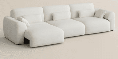 A modern, off-white modular sectional sofa with a right-hand facing chaise lounge, featuring soft, rounded contours and textured bouclé upholstery. — 3D model