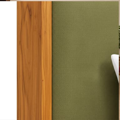 A modern platform bed featuring a substantial wooden frame with prominent grain and an integrated headboard upholstered in a deep green fabric. The bed is prepared with white bedding and two matching white pillows, presented against a clean white background. — 3D model