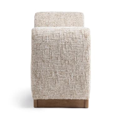 A modern upholstered bench featuring a distinct cylindrical bolster backrest, set on a wooden frame. — 3D model