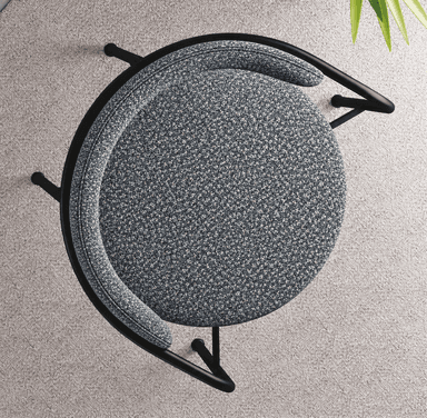 An armless contemporary dining chair featuring a black tubular metal frame and upholstered seat and back cushions in a speckled blue and grey fabric. — 3D model