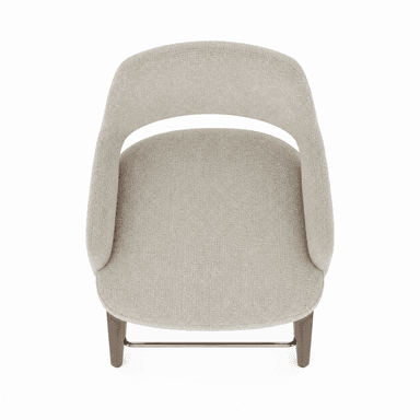 A modern bar stool with a upholstered seat and backrest, supported by wooden legs and a metal footrest. — 3D model