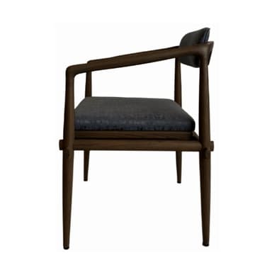 A wooden armchair with upholstered seat and backrest. The chair has a minimalist design with a gently curved back and straight legs. The armrests extend from the back to the front of the seat. — 3D model