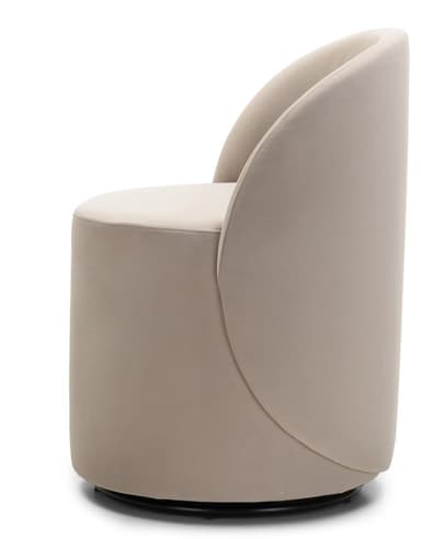A contemporary armchair with a rounded silhouette. The chair features a curved backrest that seamlessly transitions into armrests, and a fixed, circular seat. The base appears to be a swivel mechanism. — 3D model