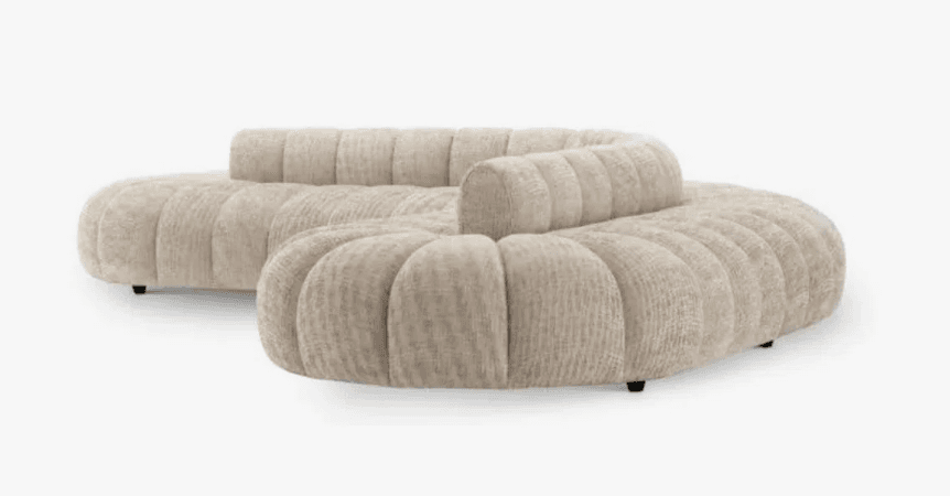 A curved sectional sofa with a textured, tufted upholstery. The sofa features a rounded silhouette with vertical channeling on the base and backrests. It is designed with a modular appearance, suggesting it can be reconfigured. — 3D model