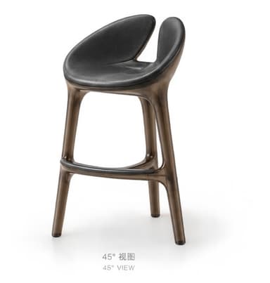 A contemporary bar stool featuring a sculptural form, made from a dark, potentially translucent, molded material. It has a distinctive split backrest and an integrated footrest, with a continuous, flowing design from the seat to the legs. — 3D model