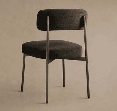An armless upholstered chair featuring a dark gray fabric seat and backrest, supported by a slender dark metallic frame with four straight legs. — 3D model