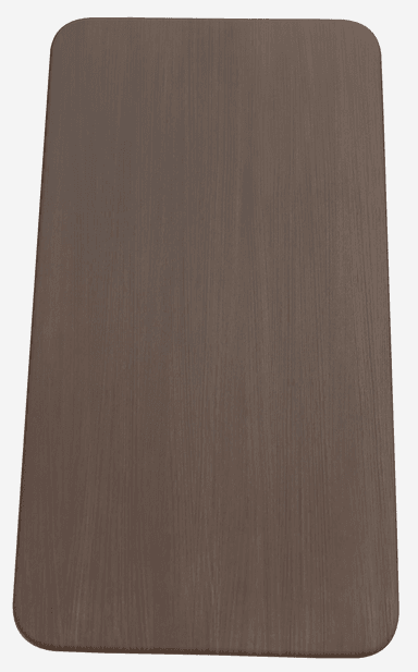 A dark, rectangular dining table with rounded corners and two thick, fluted pedestal legs. The table surface appears smooth and solid, while the legs have a pronounced wood grain texture and a unique, sculptural form. — 3D model