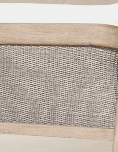 A modern outdoor two-seater sofa featuring a sturdy, light-toned wooden frame and plush white upholstered cushions for both seat and back. — 3D model
