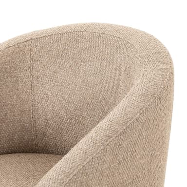 A contemporary accent chair with a curved backrest and upholstered seat and frame. The chair features a rounded, open base structure that flows into the armrests and back. — 3D model