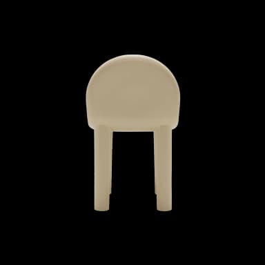 A minimalist, monolithic stool or small side table with a rounded, semicircular top and four integrated cylindrical legs, crafted from a light beige molded material. — 3D model