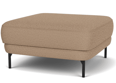 A rectangular ottoman with a cushioned top and a fabric upholstery. It is supported by four slender, black metal legs. — 3D model