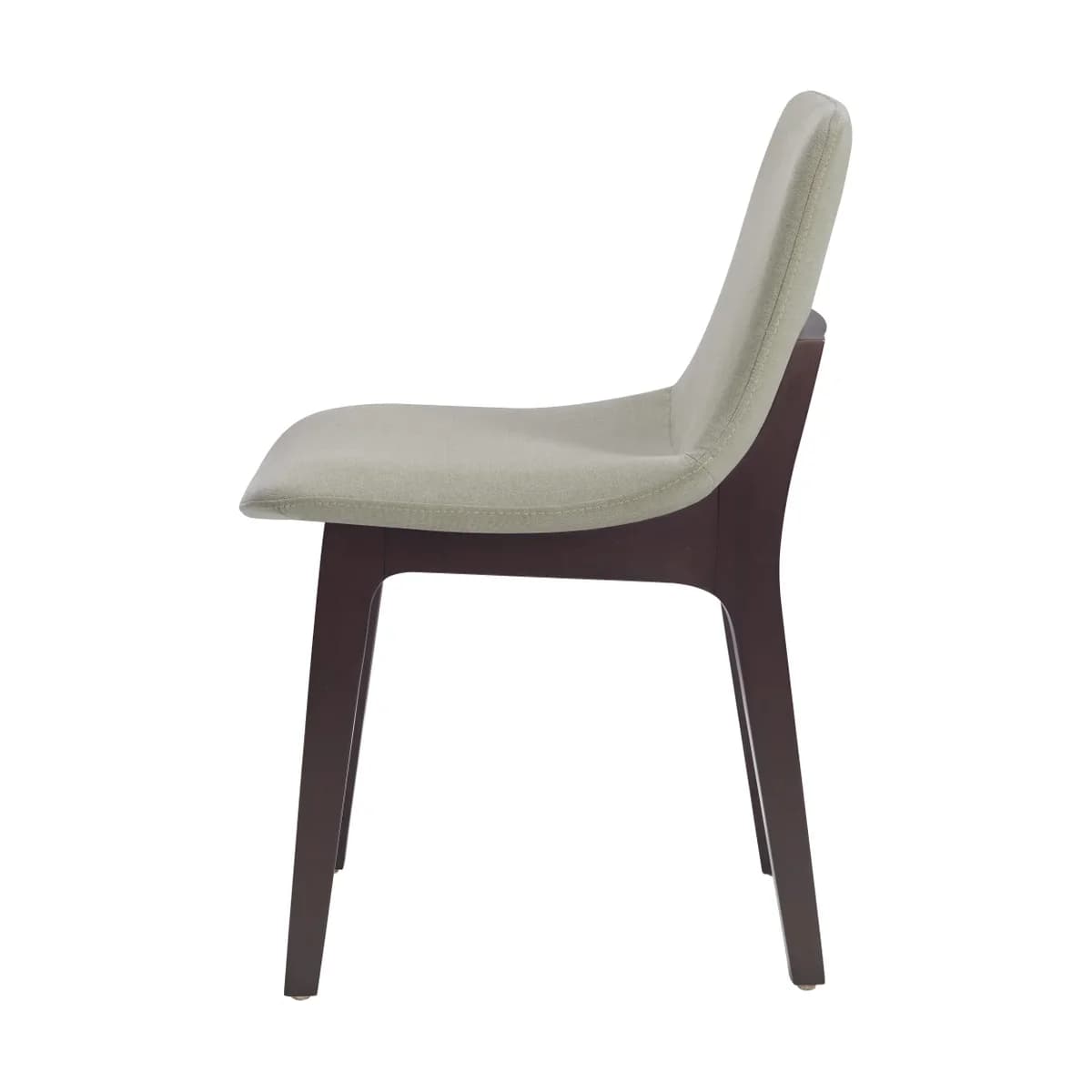 A contemporary armless dining chair featuring a light gray upholstered seat and backrest, supported by a dark wood frame and tapered legs. The design is minimalist with clean lines and a gently curved backrest. — 3D model