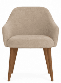 A contemporary upholstered armchair with a light beige fabric finish and four tapered wooden legs. — 3D model