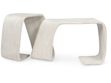 A pair of modern accent tables, each crafted from a single continuous piece of bentwood or laminated wood, forming a fluid, sculptural shape. The tables feature a light, almost whitewashed finish that highlights the wood grain. Their design allows for versatile placement, functioning as side tables, display stands, or decorative elements. — 3D model
