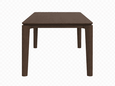 A modern rectangular dining table crafted from dark wood, featuring a clean, minimalist design. The tabletop has slightly rounded corners and sits atop four tapered legs that connect directly to the tabletop, giving it a sleek appearance. — 3D model