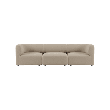 A modular, L-shaped sectional sofa upholstered in a neutral beige fabric, featuring soft, rounded lines and a low profile, designed for modern living spaces. — 3D model
