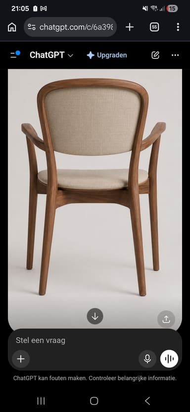 A modern Scandinavian-style armchair featuring a solid wood frame with a dark finish and upholstered seat and backrest. The design emphasizes organic curves and clean lines, with integrated armrests flowing from the backrest support. The upholstery is a light, textured fabric, complementing the warm tone of the wood. — 3D model
