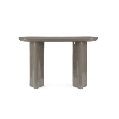 A console table with a rounded rectangular top supported by two cylindrical legs that are flared at the base. The legs have a slightly curved, undulating profile at their bottom edges. — 3D model